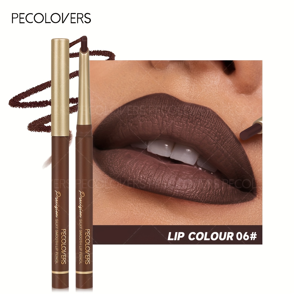1pc chocolate lip liner pencil featuring six   with a dense texture vibrant long lasting wear and easy lip contouring for a matte end