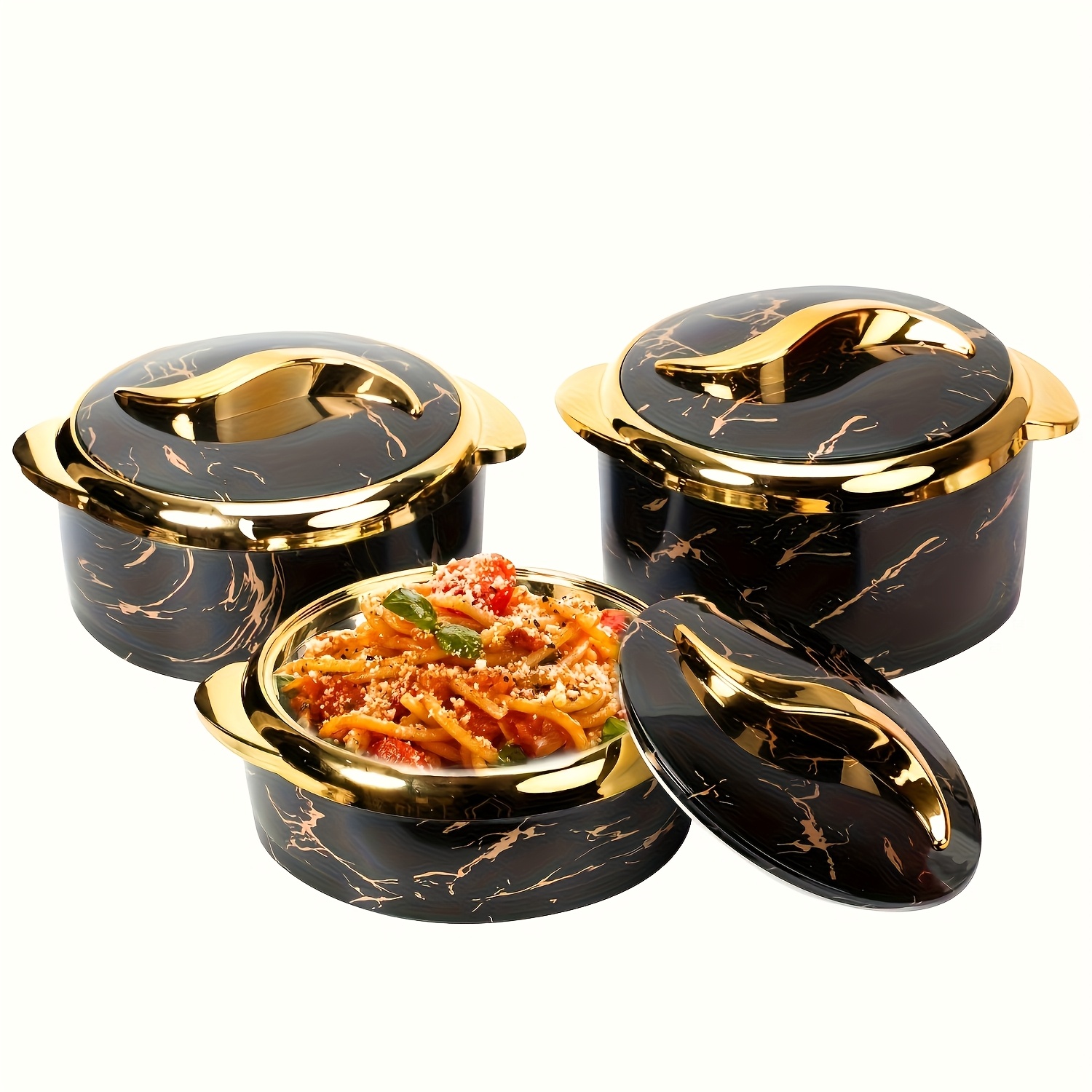 TEMU 3pcs, Touch Food Warmer, Thermal Casserole Dish Set With Lids, Insulated Stainlesssteel Container For Food, Serving Bowl For Buffets, Hot Pot