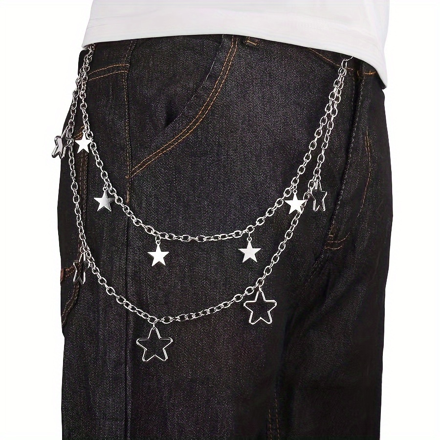 

1pc Boys Hollow Five-pointed Star Double-layer Alloy Waist Accessory Pant Chain