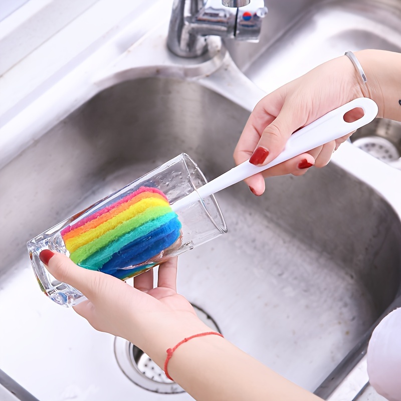 1pc Durable Long Handle Multicolor Kitchen Cup Brush With Hanging Hole - Hard Bristle Milk Bottle Cleaning Brush For Effective Stain Removal - Uncharged