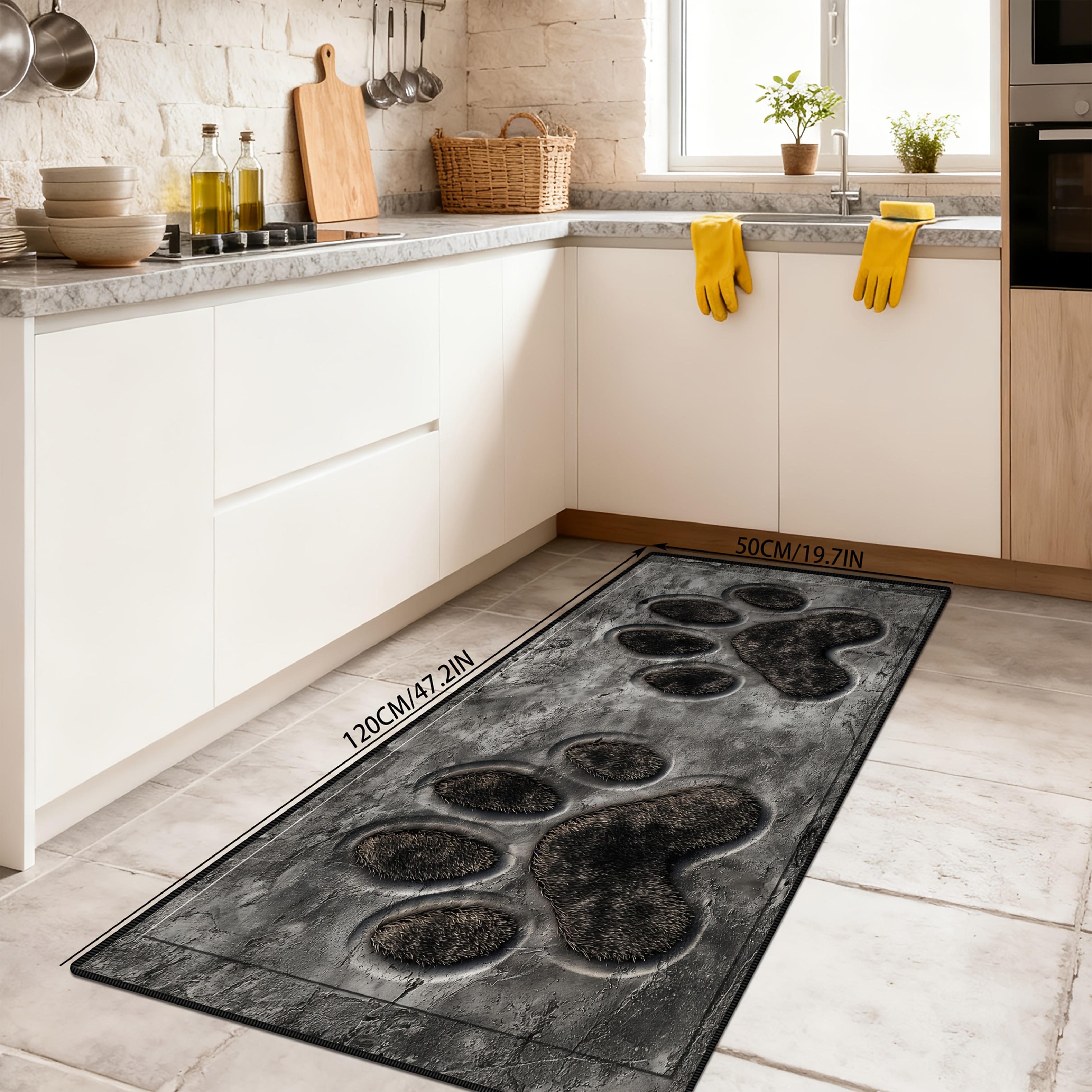 [golden Diamond Velvet] 1pc, Vintage Exquisite Cute Animal Paw Print Pattern Special Carpet, Unique Beautiful Exquisite Decoration Mat, Easy To Clean And Long Strip Carpet, Suitable For Bedroom