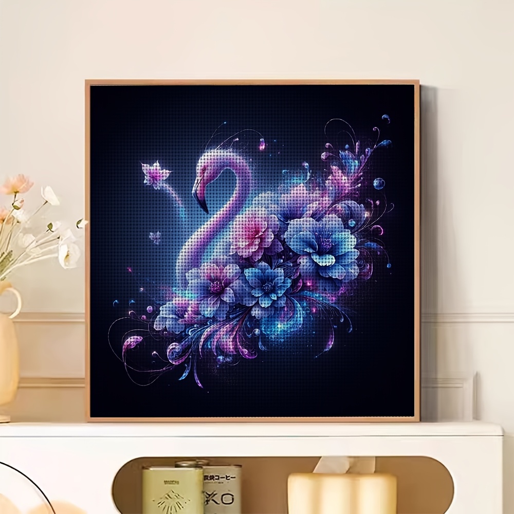 Frameless Dreamy Flamingo and Flowers Cross Stitch Printed Kit
