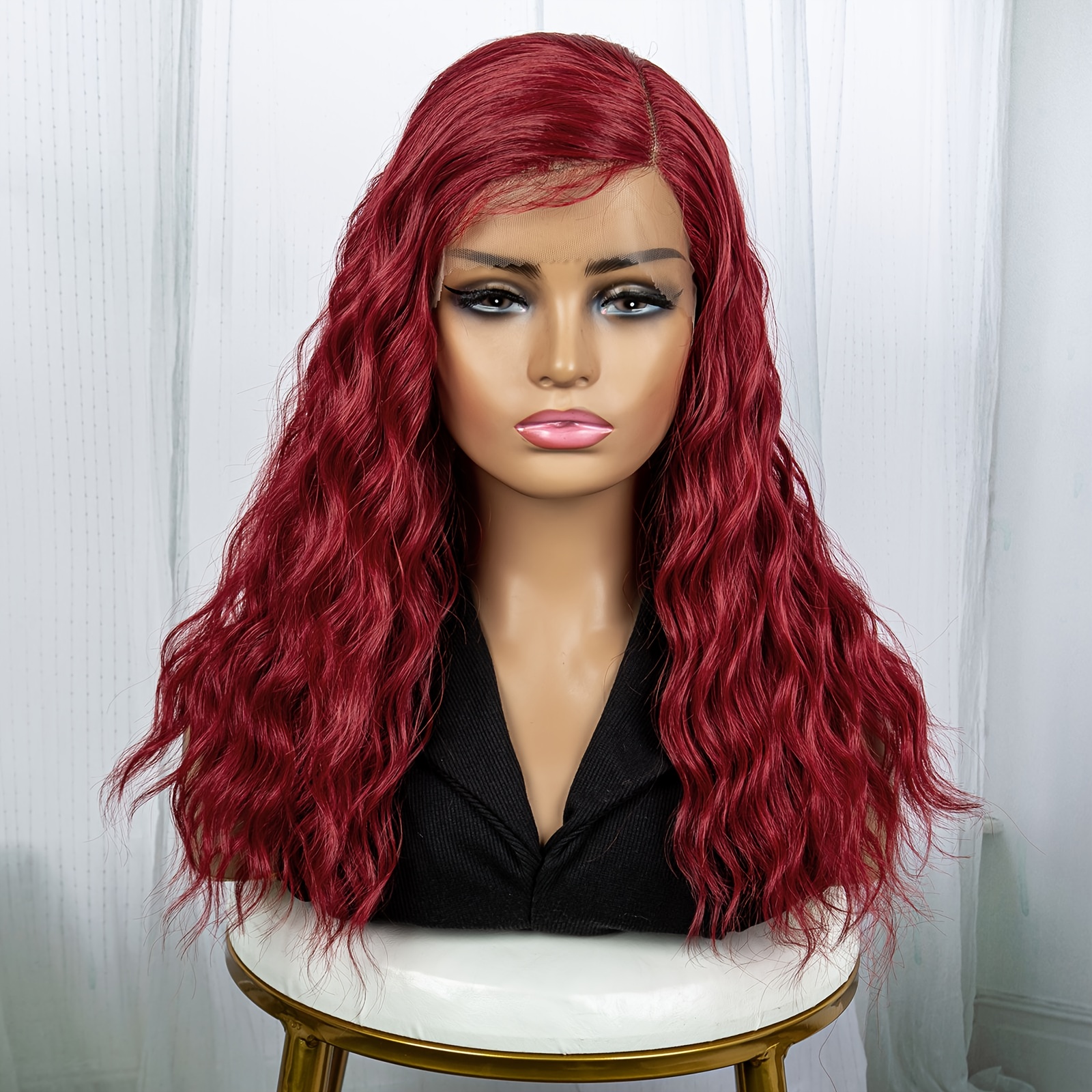 Wine Red Deep Wave U Part Lace Front Wigs Synthetic Fiber Temu