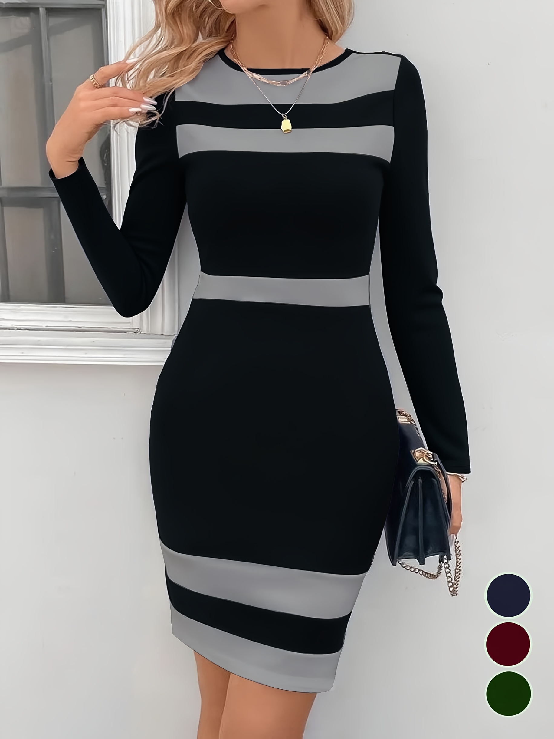 elegant office party dress women long sleeve knee length - Temu Mauritius