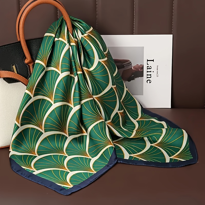 Image of Boho Style Green Floral Towel, 27.5 Inches, Women's Polyester, Multifunctional, Hand Wash Or , For Casual Weekend Outing