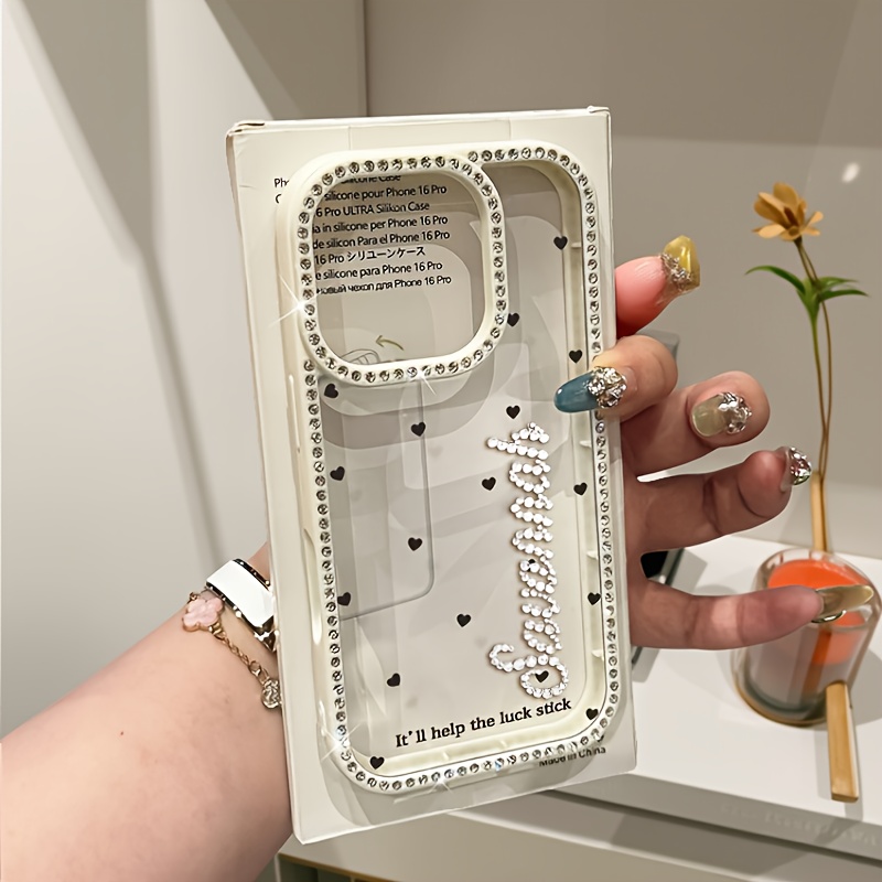 TEMU Phone Case: Personalized Customized Rhinestone Name Letter Love Heart Phone Case For Iphone 16 15 14 Plus 13 12 11 Pro Shockproof Protective