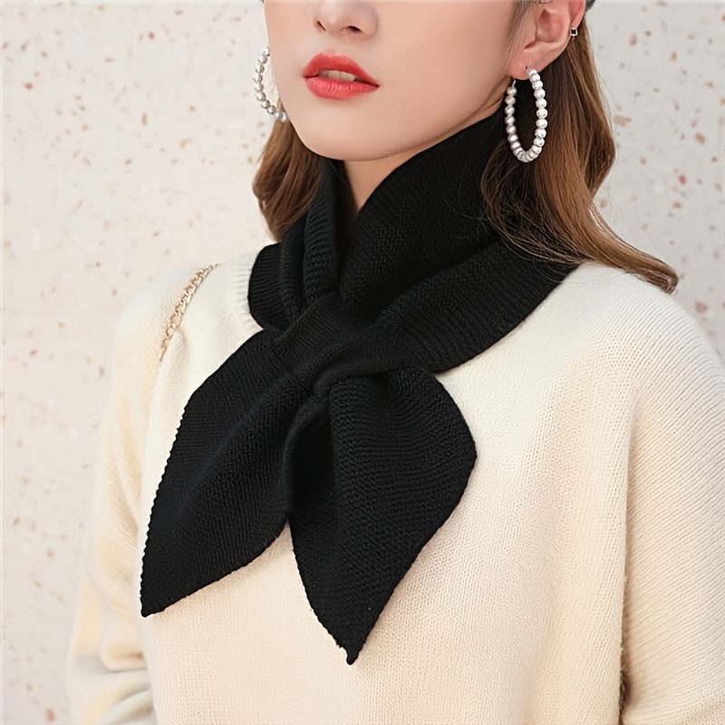 TEMU 1pc Women's Winter Solid Color Versatile Small Scarf, Crossed Scarf Neck Warmer, Faux Collar Scarf, Women's Elegant Stretch Scarf - Elegant Neck