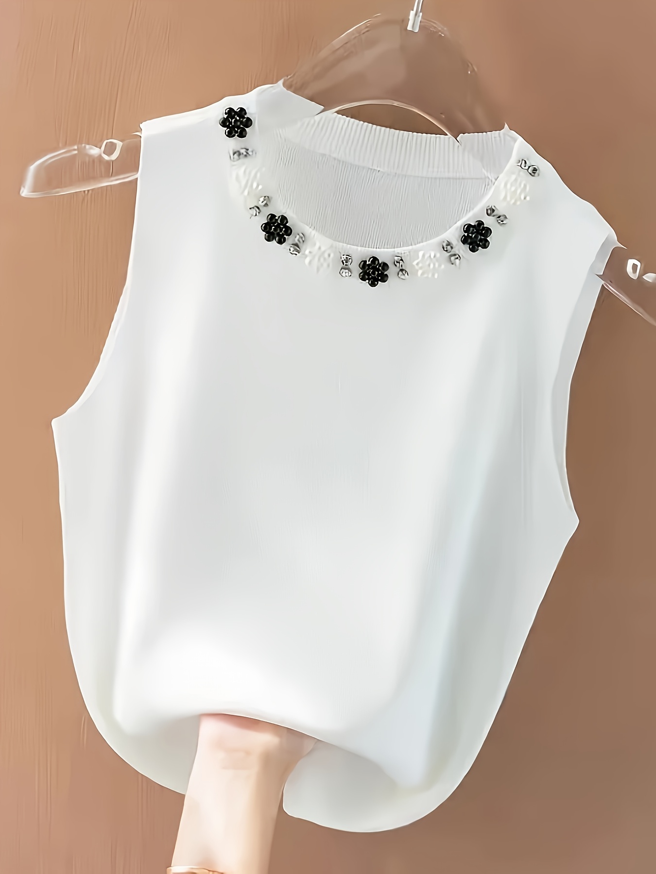 women's elegant white sleeveless vest pearl floral Temu United