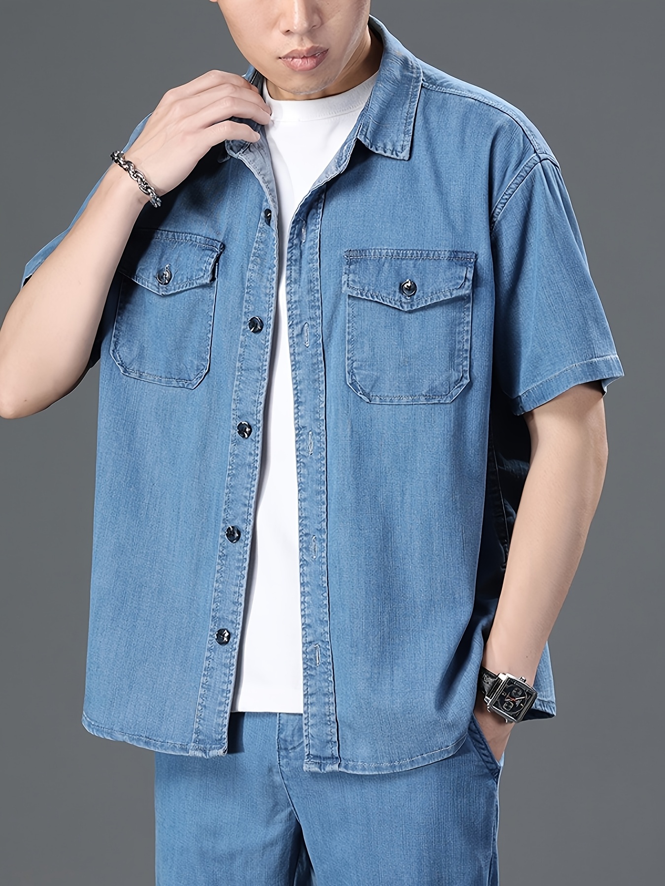 Cool-Touch, Washable Denim Short-Sleeve Shirt Made from Tencel (Lyocell)