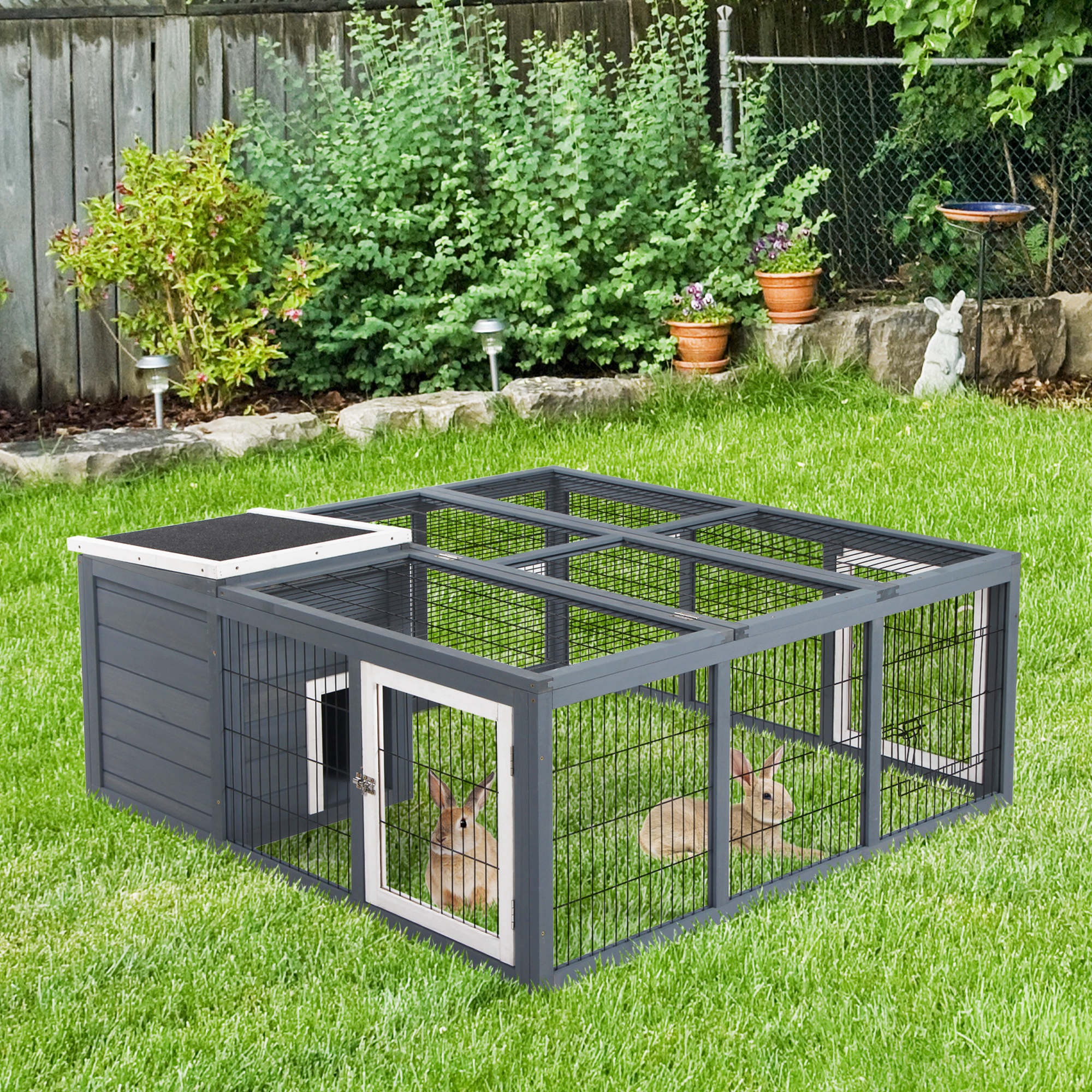 TEMU Pawhut Large Outdoor Rabbit Hutch & Guinea Pig Cage With Removable Roof, 59"l X 27.5"w X 27"h Cage, Heavy-duty Wooden Construction, Ramp &