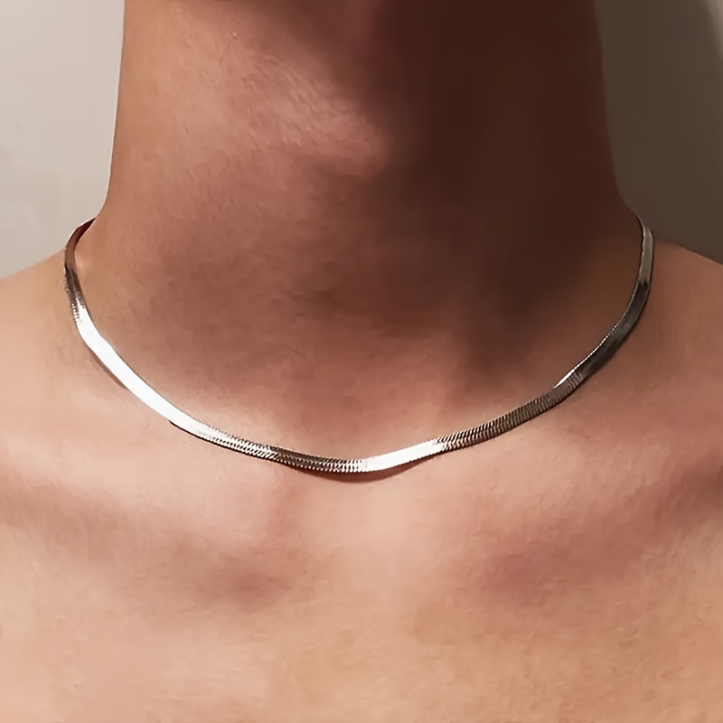 E-shop 1 Stück Sexy Weiches Edelstahl 3mm Breites Schlangenknochen-Halskette, Modisches Silberfarbenes Waschfestes Hochwertiges , Hip-Hop Party Urlaub