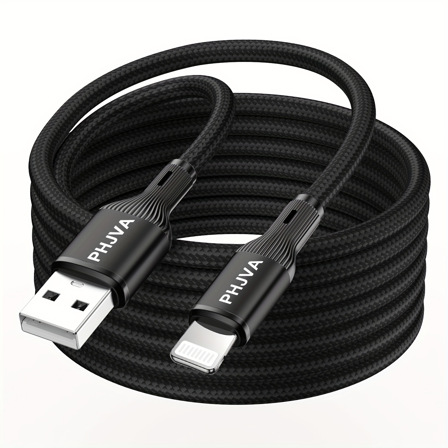 Image of Phjva Usb-a To Lightning Cable, Fast Charger Cable, For Iphone 14 13 12 11 Pro Max Xr Xs X 8 7 6 Plus Se - Durable For Daily & Travel Use, Durable Nylon Weave, Free Cable