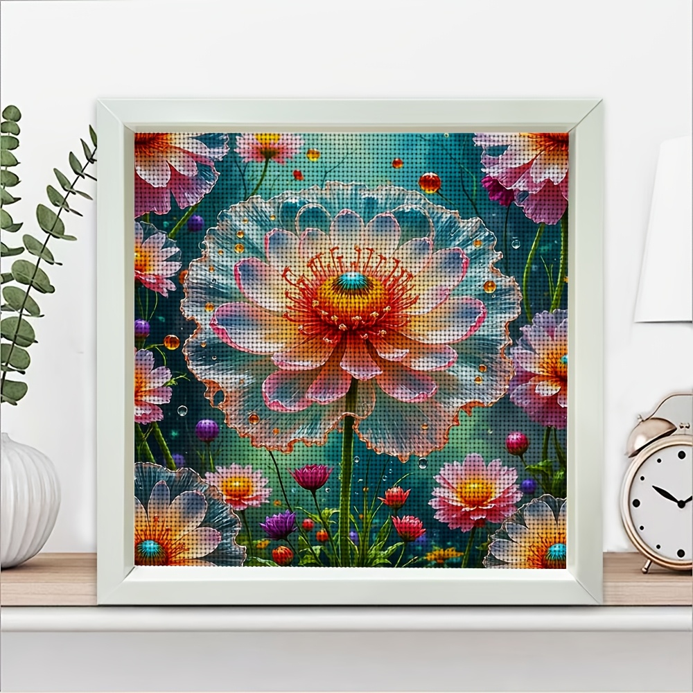 Complete Frameless Cross-Stitch Embroidery Kit, "Dreamy Transparent Flower Cluster" Design