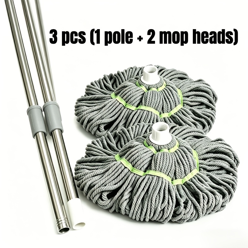 TEMU 3pcs Self Wringing Mop For Floor Cleaning, Long Handled With Scouring Pad For Kitchen Hardwood Vinyl Tile Laminate Home Office
