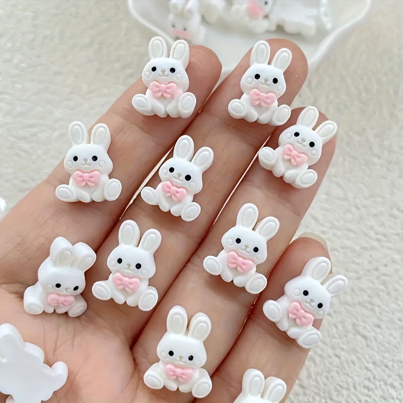 

10pcs Dessin Lapin Et Arc Bijoux En Résine Accessoires Pour Téléphone Portable Crème Colle Épingle À Cheveux Patch