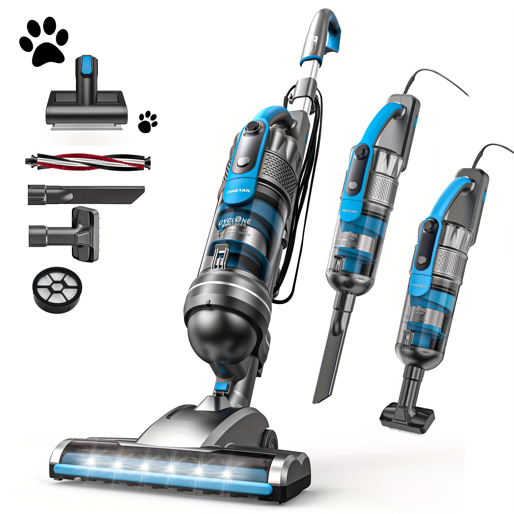 

1pc Pinetan Powerlift Upright Vacuum Cleaner, Lightweight, Bagless, With Hepa Filter, 6 Led Headlights & Anti-tangle Motorized Pet Brush For Home And Carpet Cleaning