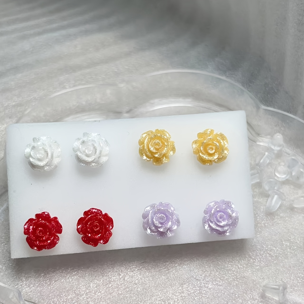 Fairy Fine Glitter Rose Earrings & Daily Earrings Set