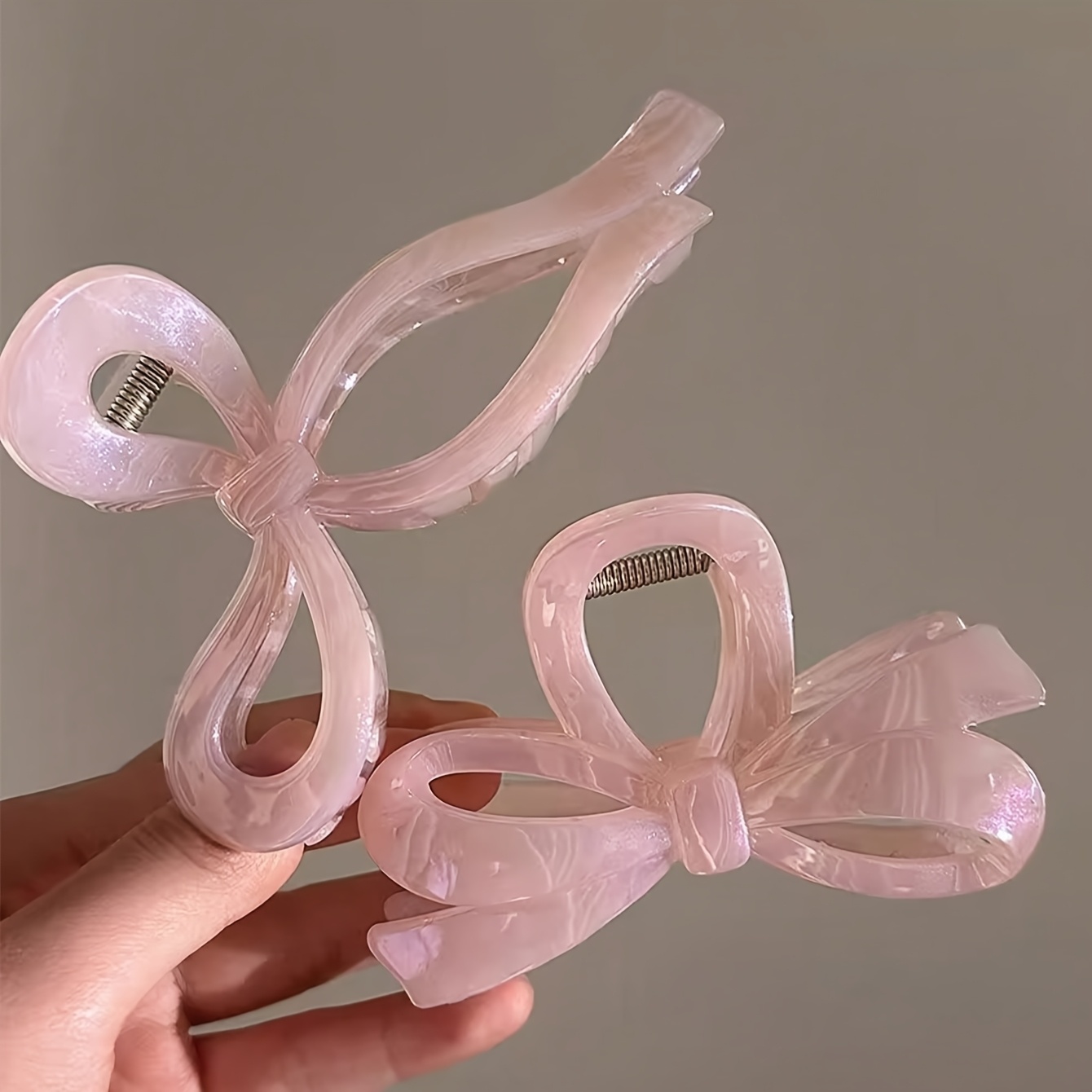 TEMU 2pcs/1pc Women's Pink Large Bow And Medium Bow Hair Clips, Fashionable And Versatile, Elegant And Simple, Solid Color Hair Claws, Suitable For