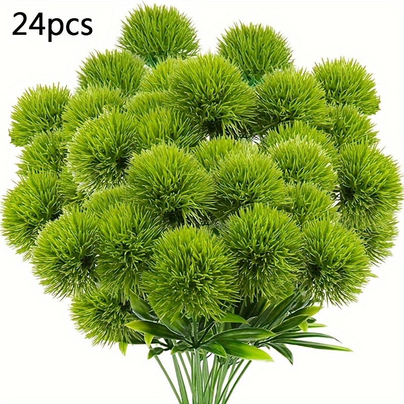 Image of 12/24pcs Green Dandelion Artificial Flowers - Perfect For Spring For Home Decoration: Made Of Plastic, No Power Required, Suitable For Home And Wedding Use