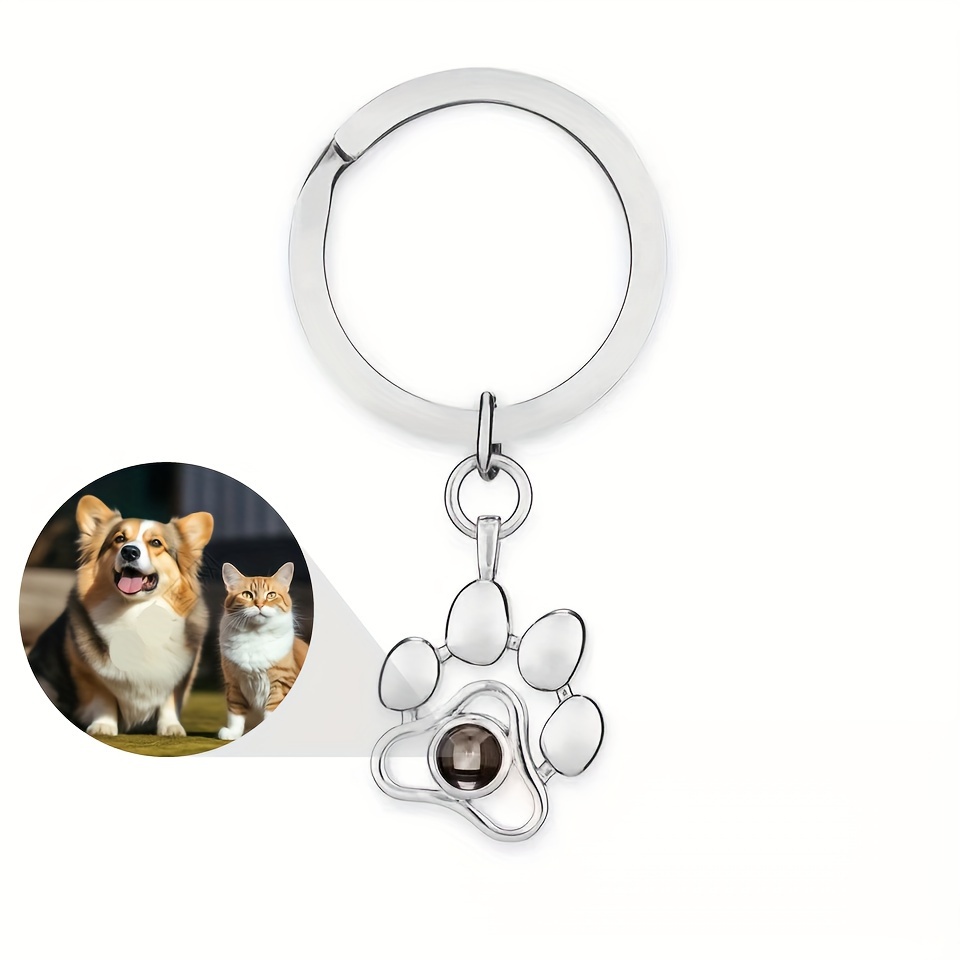 Personalized Stainless Steel Photo Keychain * with Dog Claw Projection - Perfect Memorial Jewelry for *