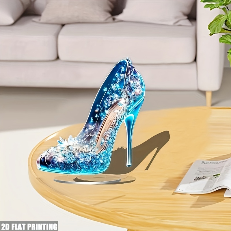 

A 2d Flat Printed Bohemian Style 3d Acrylic High Heel Shoe Statue, Table Decoration, Comes With A Base, Multifunctional Indoor Home Decor, No Power Required, Suitable For Types Of Rooms.