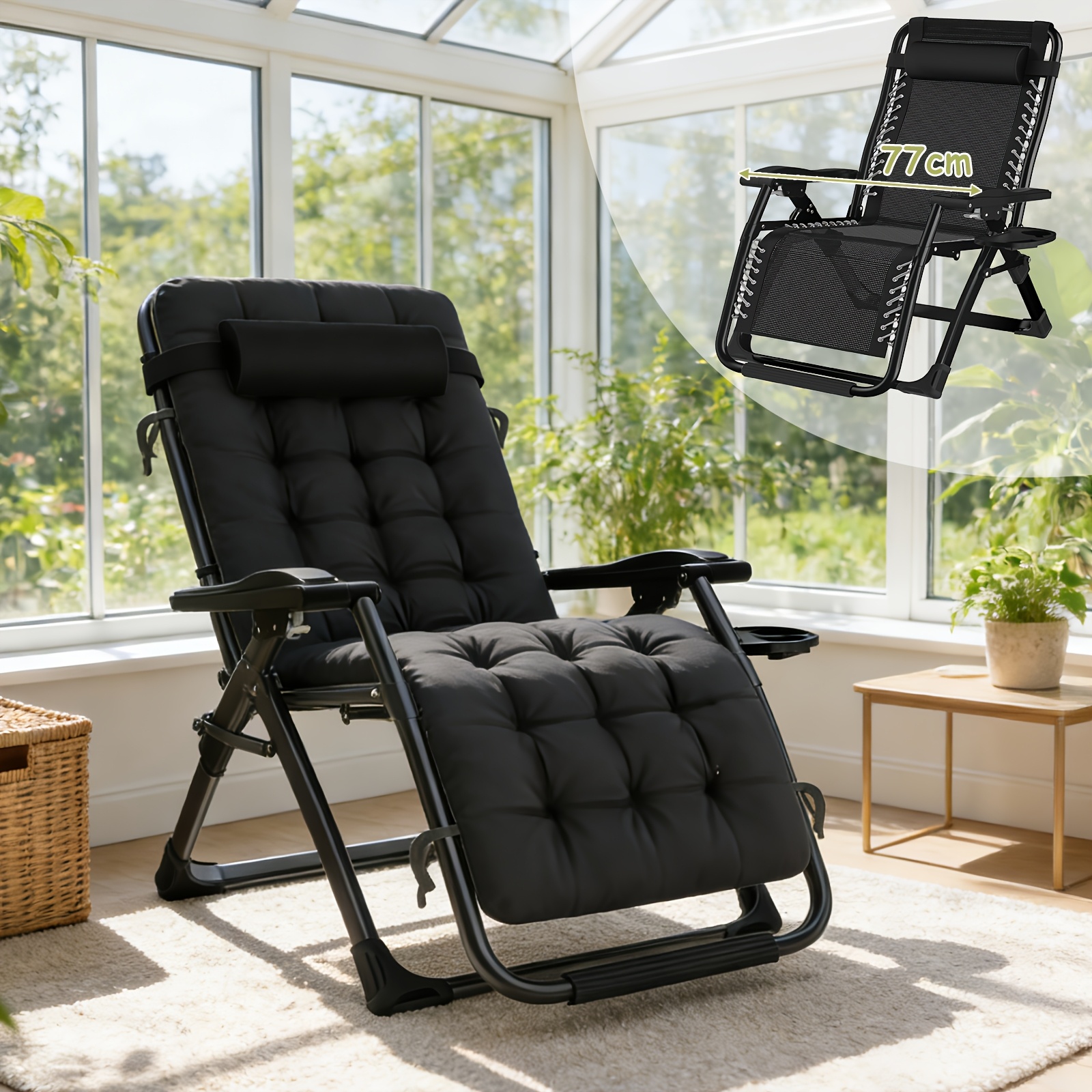 Portable Garden Seating, Reclining Lounge Chair Featuring A Detachable Cushion, Cup Holder, And Protective Cover, Adjustable Anti-gravity Chair With Locking Mechanism And Footrest