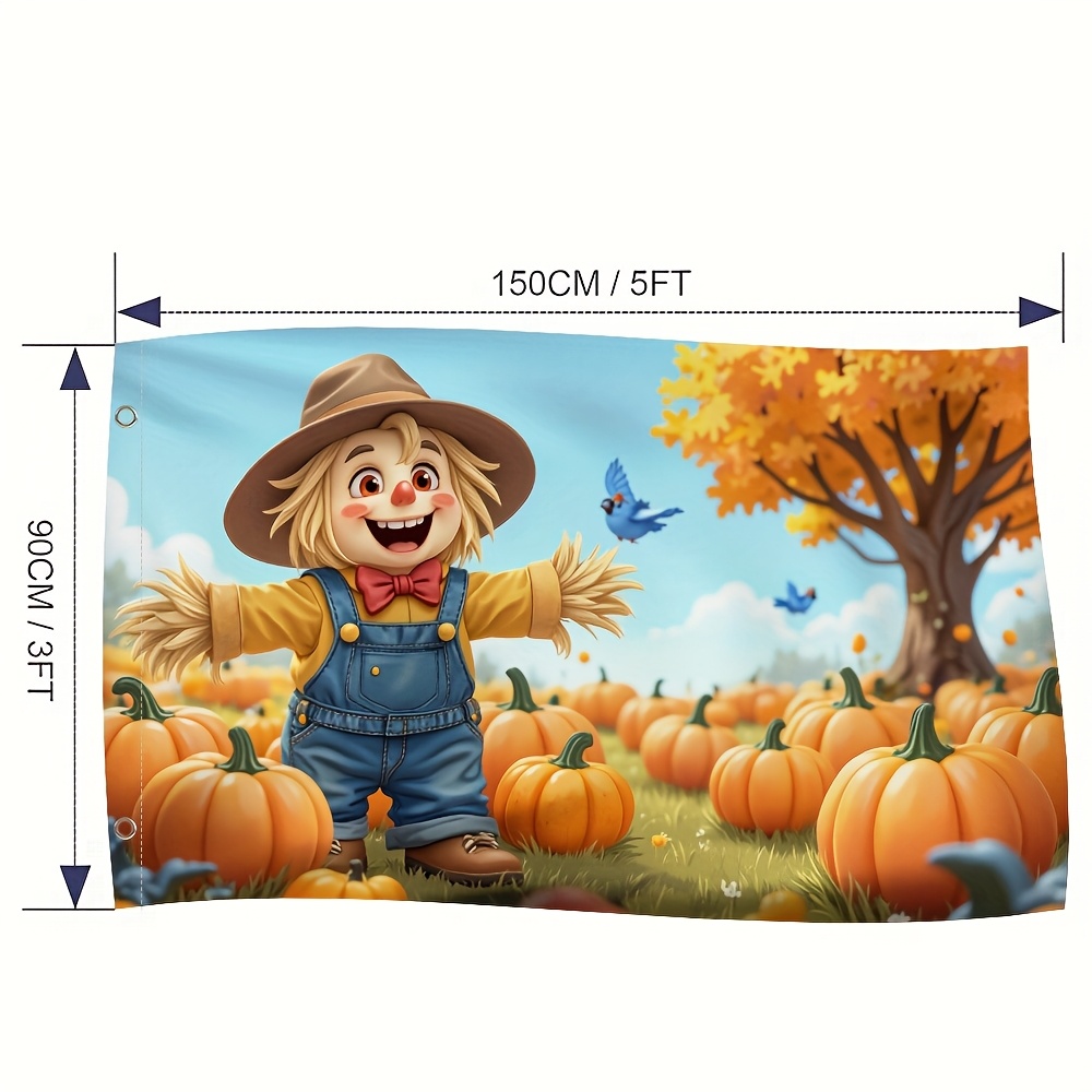 TEMU 2d Flat, 1pc, 2d Flat Printing Thanksgiving Vintage Flag, Autumn , Sunflowers & Birds Design, Polyester, Suitable For Outdoor Yard, Lawn, And