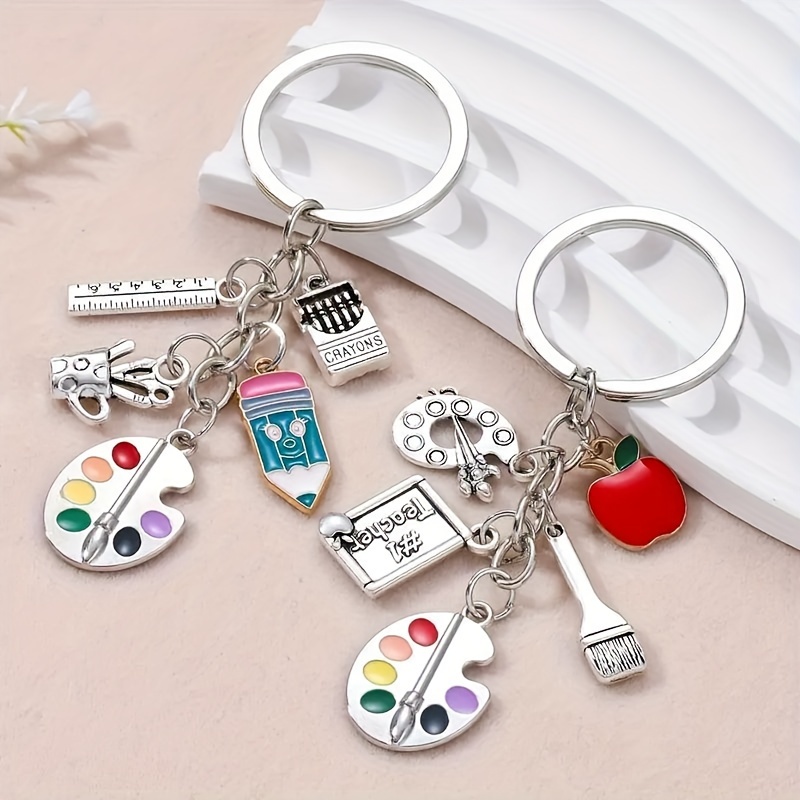 

1pc Fashionable Teacher Appreciation Keychain, Iron Alloy With , Palette, Ruler, And Pen Charms, Commemorative Gift For Educators, Teacher Appreciation Gifts