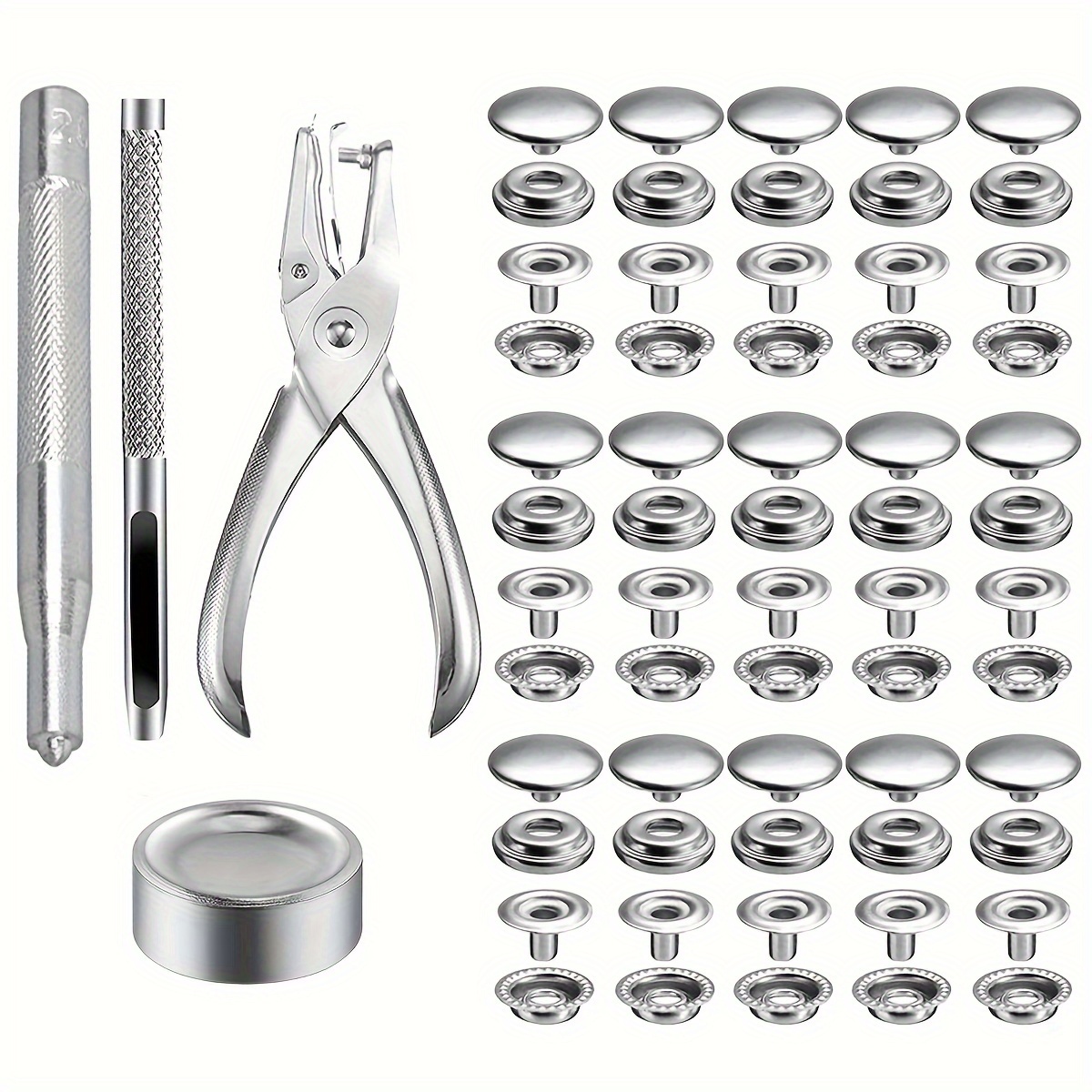 

204pcs Stainless Steel Snap Fastener Kit，durable Snaps Buttons Set Press Studs Snap With Fixing Tool And Pliers Diy Leather Craft For Clothing Sewing Jacket Repair