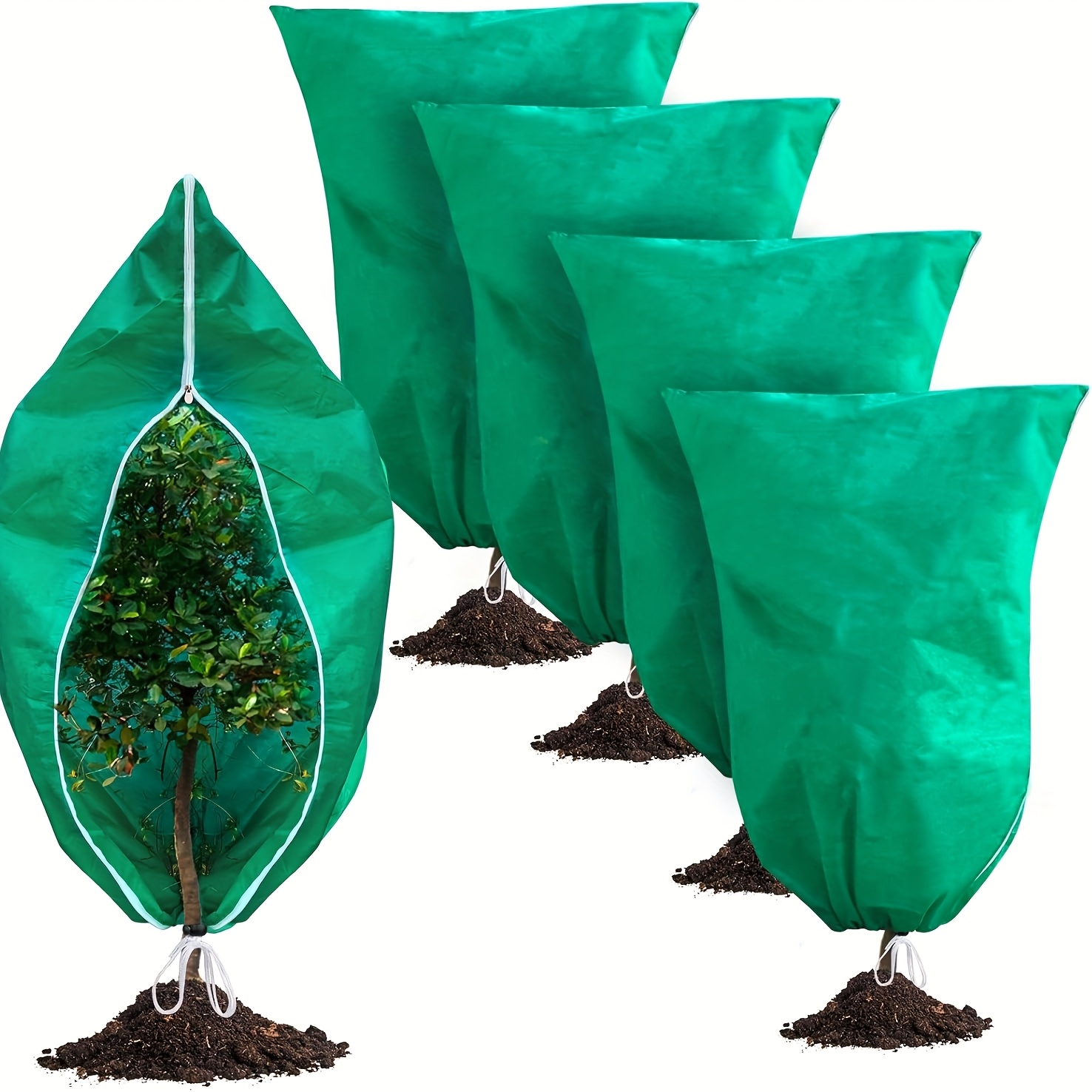 TEMU 4pcs Of Plant Frost Protection Covers For Large Plants, Frost Covers, Suitable For Outdoor Winter Cold Weather, With Zipper And Drawstring For Shrubs And Trees (green)