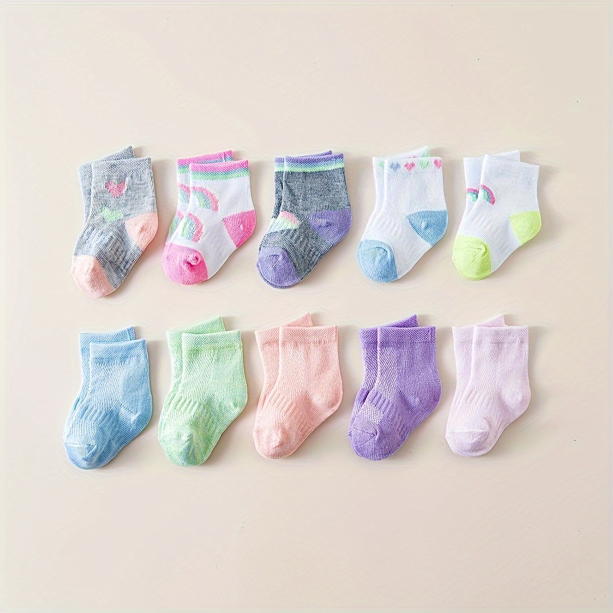 

10 Pairs Of Baby Girl's Colorful Crew Socks, Soft Comfy Breathable Floor Socks For Autumn And Winter