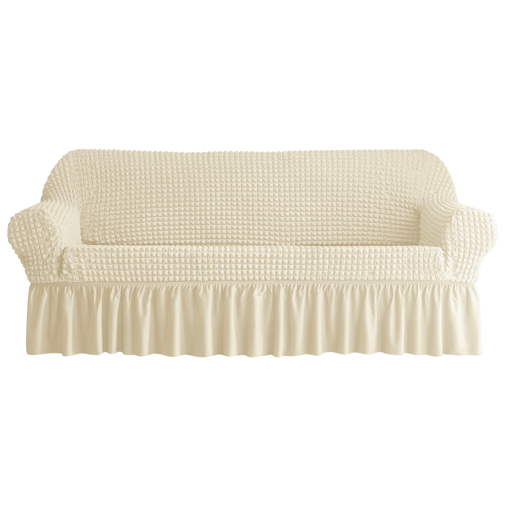 TEMU 1pc Stretch Bubble Waffle Weave Armrest Sofa Cover, Skirt Style Sofa Slipcover For Home And Hotel Use