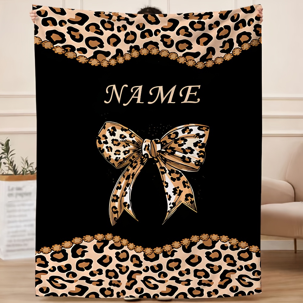 TEMU [customized] 1pc 150*200cm Name Customized Blanket Leopard Print Pattern Personalized Design Lightweight Flannel Soft And Warm Digital Printing