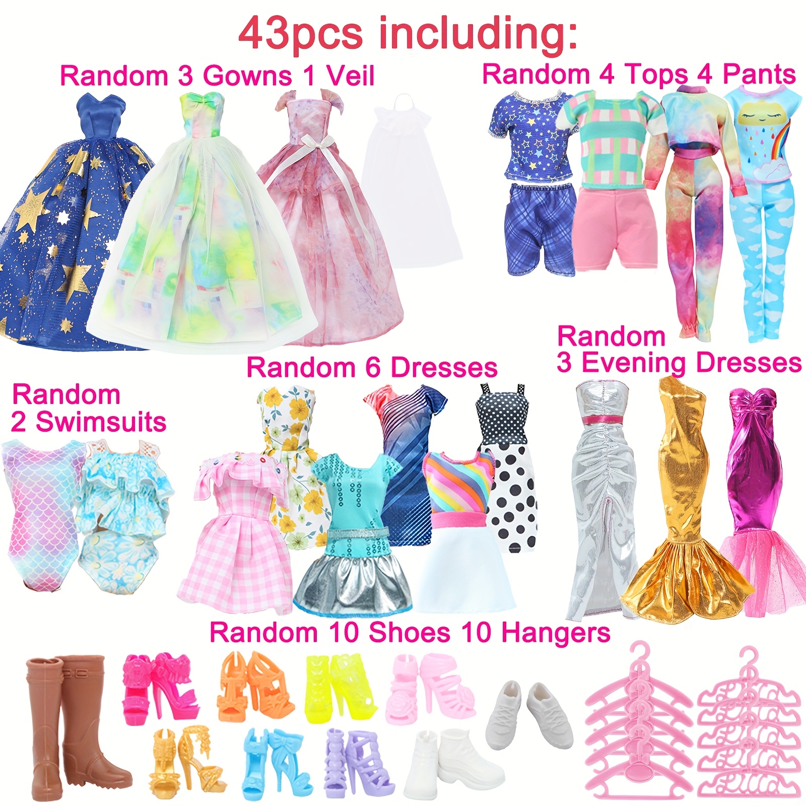 Set 49 Pezzi Abiti E Accessori Per Bambole 11.5 Pollici: Moda, Bikini, Scarpe E Borse
