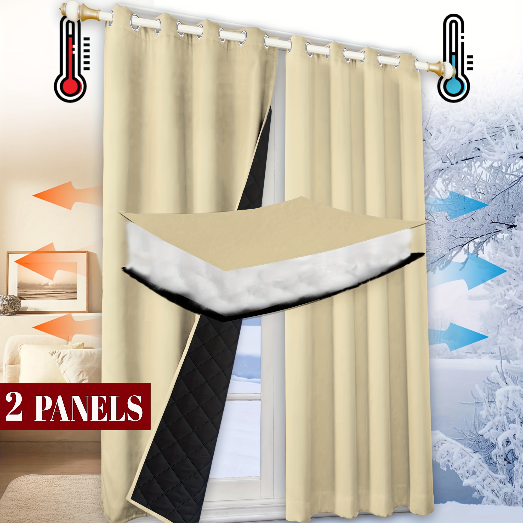 Artikelbild 2 stück winter steppdecke thermische isoliergardinen, warme schallschutz winddichte kältebeständige gardinen, moderne heimdekoration türvorhänge, fenster trennwand verdickte gardinen