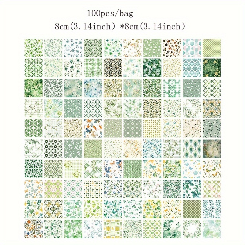 100pcs/bag Material Paper Small Size Floral Series Stickers Material Book Retro Non-adhesive Cutting Thin Notes Thin Decoration Junk Journal Handmade Origami