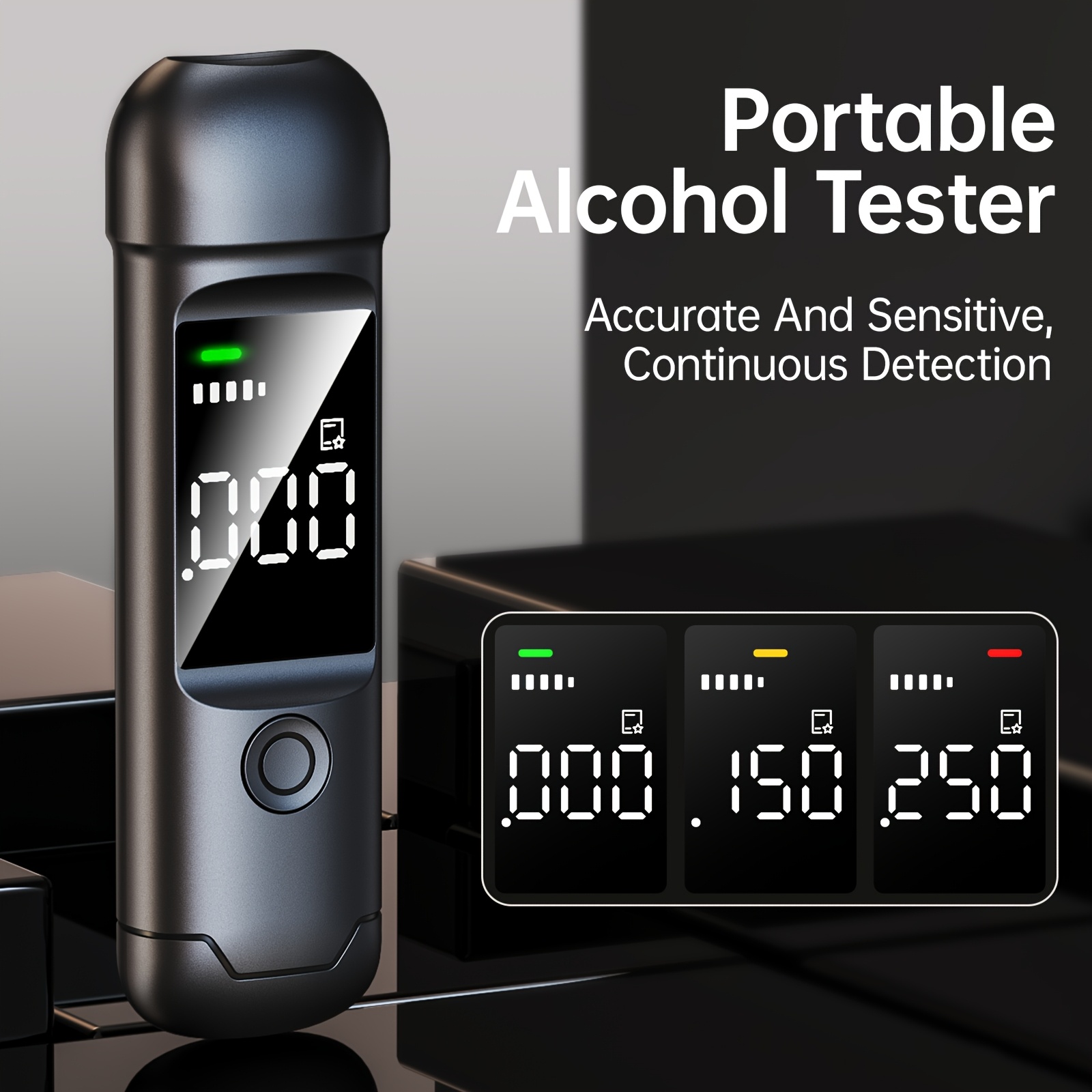 Éthylotest Numérique Portable Avec Alarme - 10 Embouts Jetables Inclus - Test D'alcoolémie Rapide, écran LCD - 8
