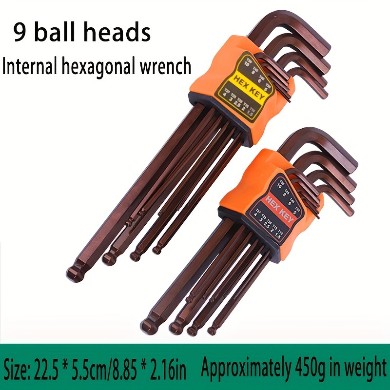 9-piece S2 Steel Hex Key Set, Ball End L-shaped Hex Wrenches, Manual ...