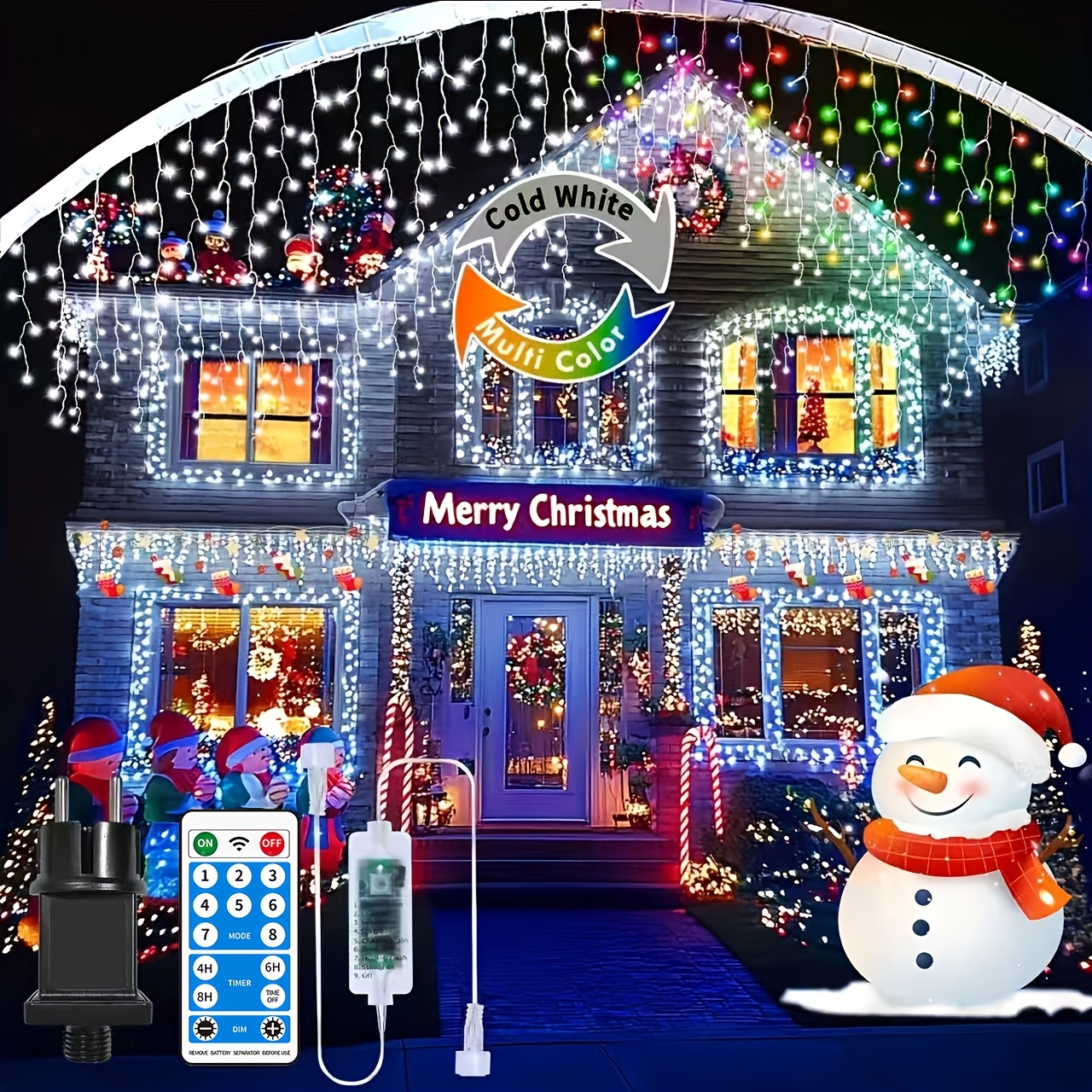 Outdoor Icicle Lights Christmas Lights 76.4ft 20+5m Plug-in Icicle Lights 8 Timed Remote Control Flash Light String Suitable For Christmas Roof Party Wedding Decoration