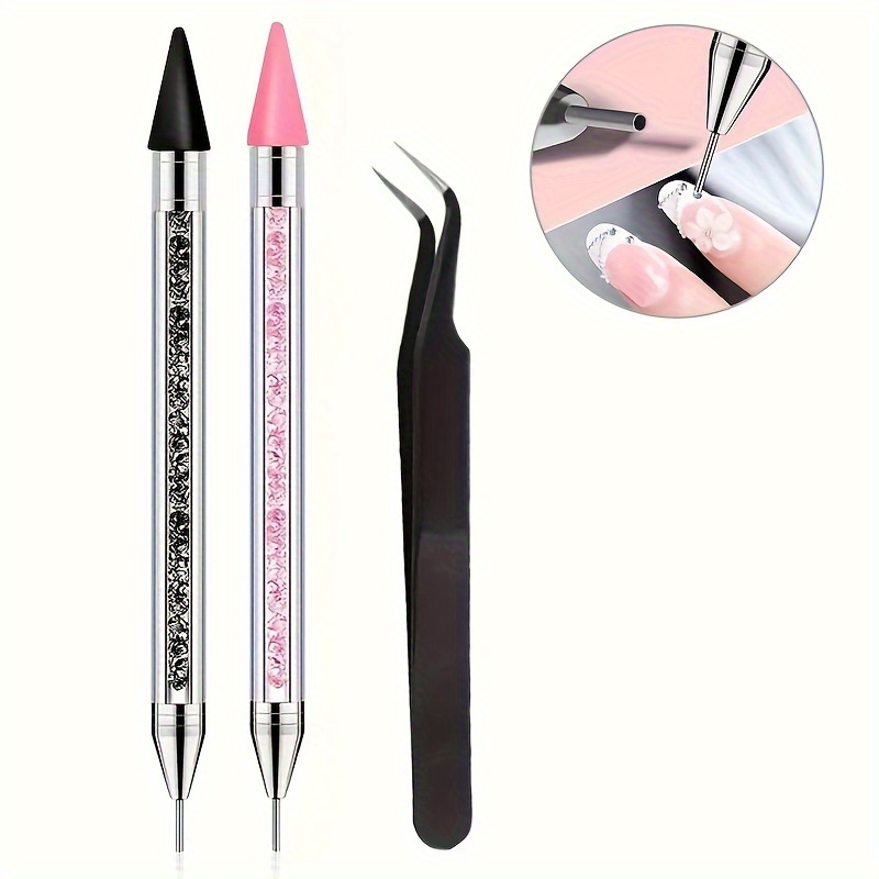 

Nail Rhinestones Picker Dotting Pen Set, Upgrade Dual-ended Wax Pencil For Rhinestones With 1 Tweezers, Nail Art Tools Set For Nail Art Decoration