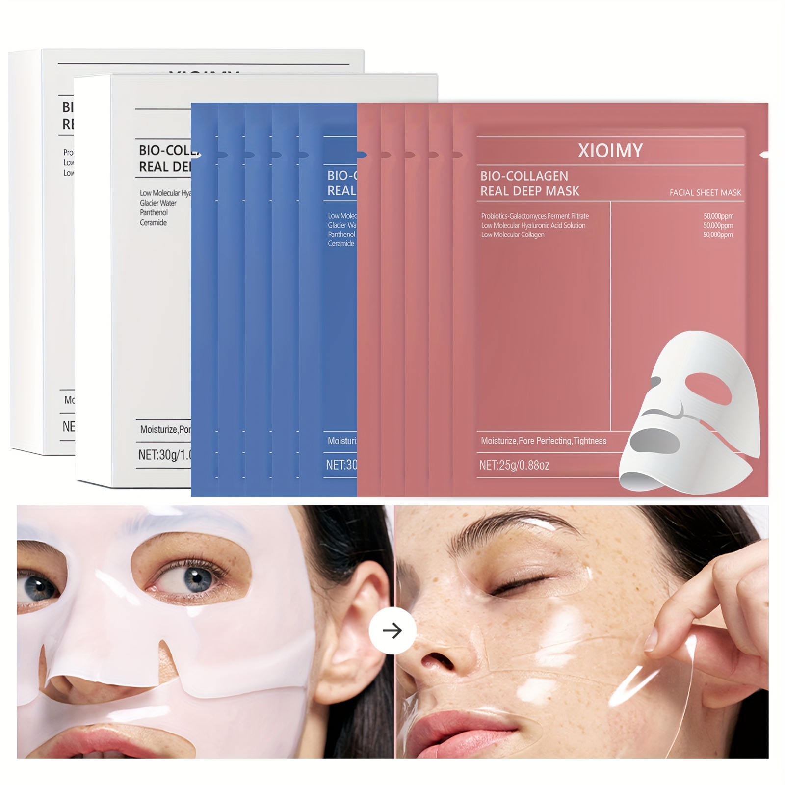 10 szt. zestaw biokolagenowych intensywnych nawilżających mask do  y, głęboko odżywia skórę, czyniąc   bardziej nawilżoną, delikatną i jasną, uzupełniając suchą, matną i delikatną skórę, pielęgnację skóry  y, kolagenowa maska do  y