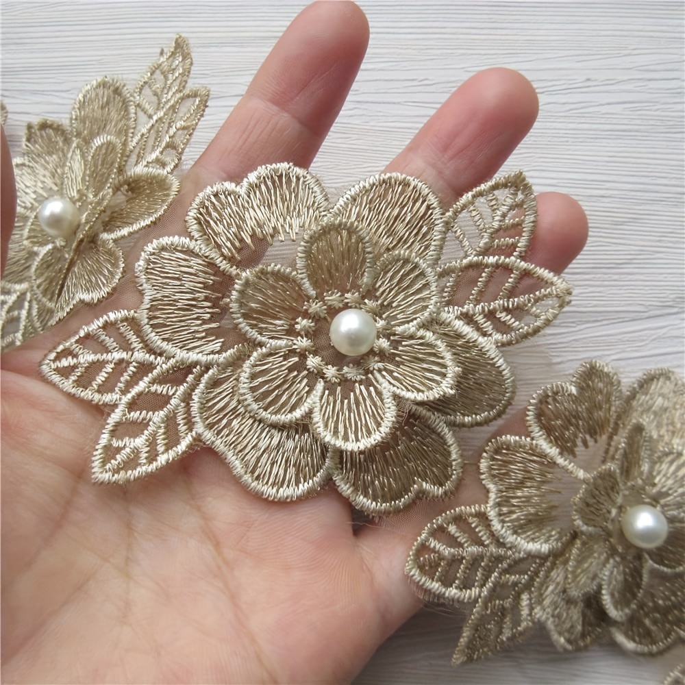 

10-piece Gold Pearl Flower Lace Trim, 6cm X 10cm - Perfect For Diy Wedding Dress & Sewing Projects Ideal For Customizing Unique Wedding Gowns