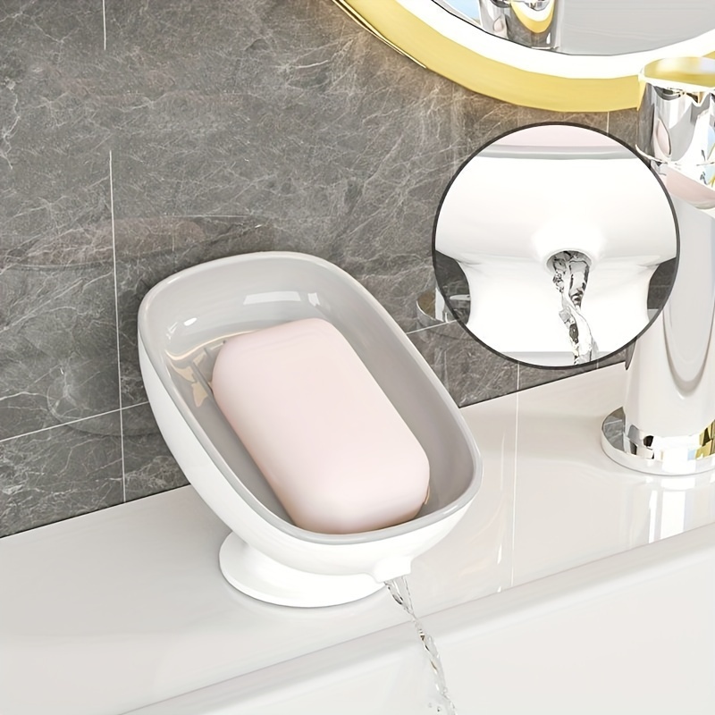 

Porte-Savon de Luxe à Ventouse avec Drainage - Perçage, Installation Facile, Porte-Savon en Plastique Blanc pour Comptoir de Salle de Bain, Design Élégant, Porte-Savon en Barre