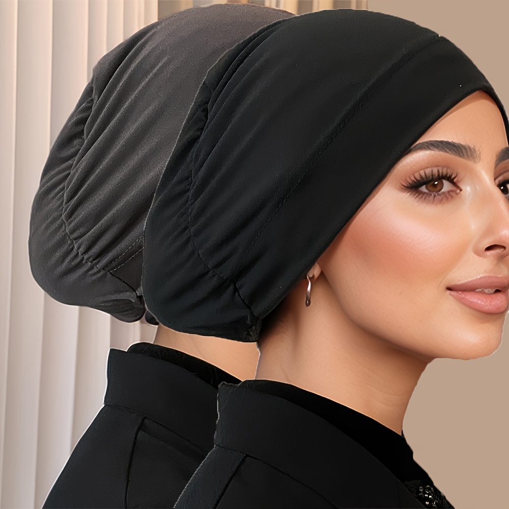 2pcs/Set Solid Color Muslim Headscarf with Closed Back Cap