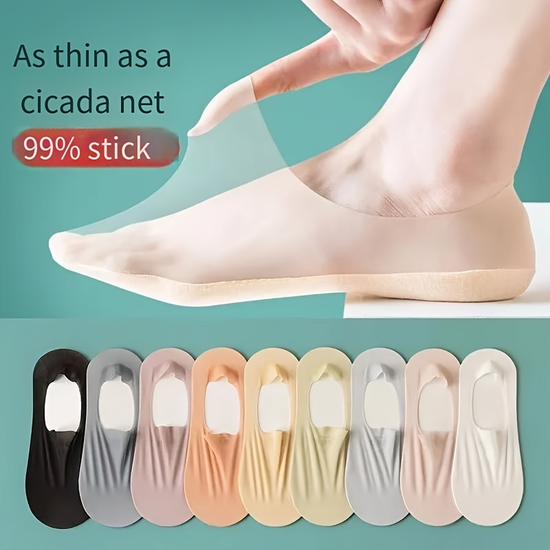 

4/7/9 Pairs Solid Ice Silk Socks, Non-slip Breathable Low Cut Invisible Boat Socks, Women's Stockings & Hosiery