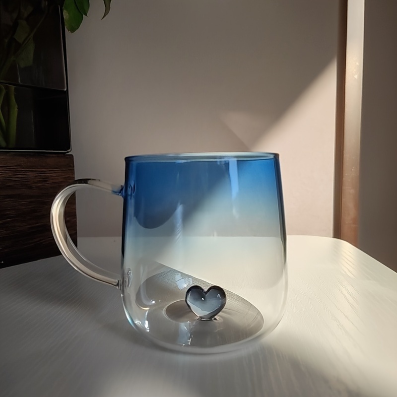 Image of 1pc Heart-shaped Gradient Glass Cup, 350ml - Heat-resistant, Decorative Coffee & Juice Mug With Handle, Perfect For Valentine's Day Or Birthday Gift