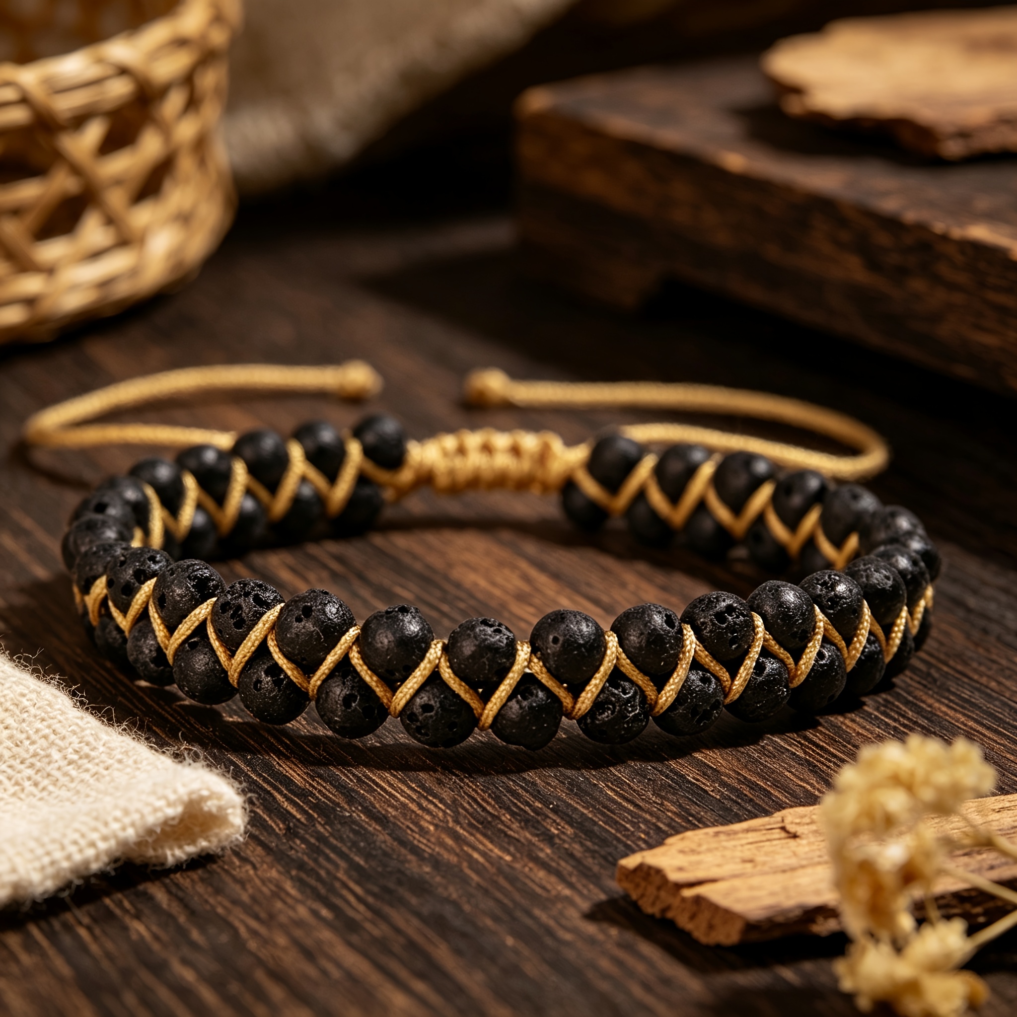 TEMU 1pc Pulsera Boho Natural para Hombre con Cuerda Trenzada de , Brazalete Minimalista con Cordón Dorado Tejido y Cuentas, Joyería de Muñeca Casual
