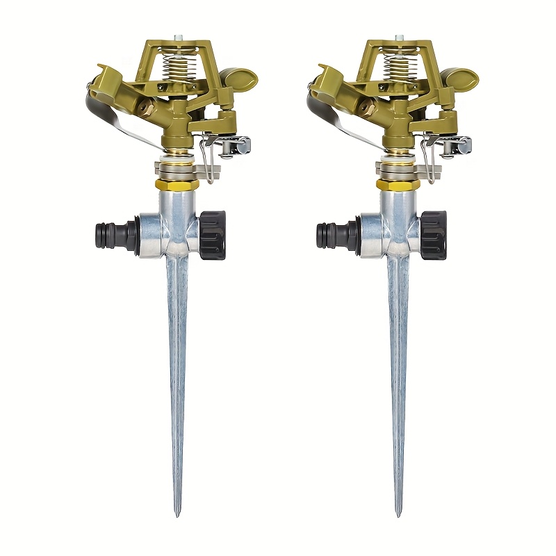 E-shop 2er-Set Aluminiumlegierung Bodenstecker + Zinklegierung Schwenkarmdüse, 360° Automatische Drehung Großflächenbewässerung für den Garten,