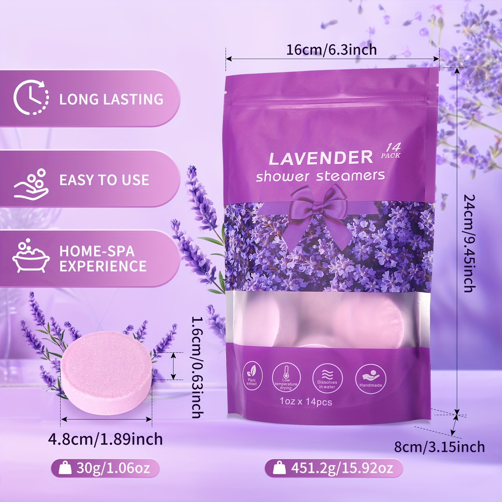 14-Pack Lavender Shower Steamers with Essential Oils for Self Care