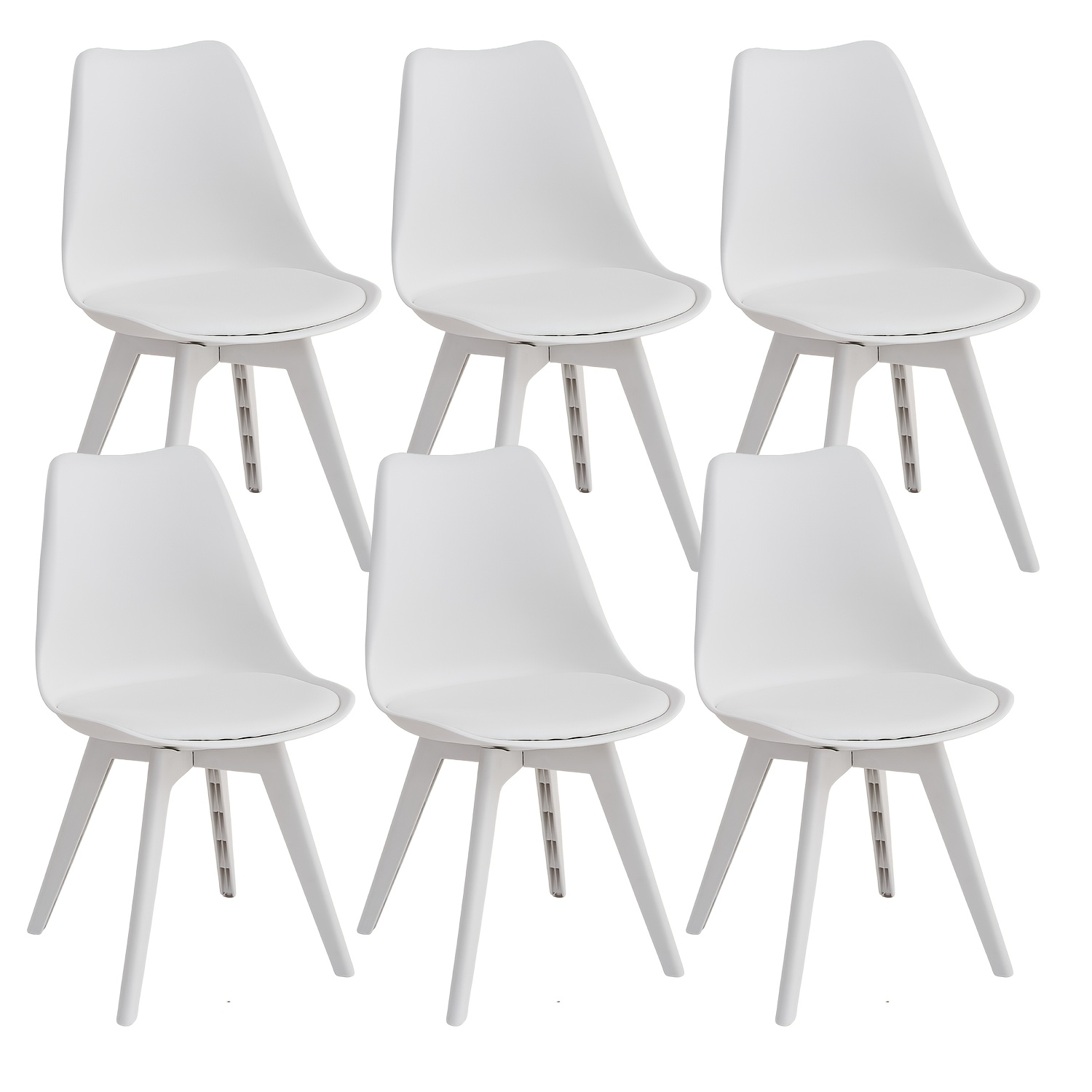 Image of Egoonm Set Of 6 Scandinavian Dining Chairs, Kitchen Chairs Backrest Design, Faux Leather Cushion And Plastic Legs For Dining Table Kitchen Office Room